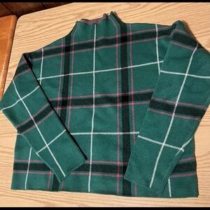 Tahari Women's Pullover Mock Neck Green/Pink  Plaid Size M